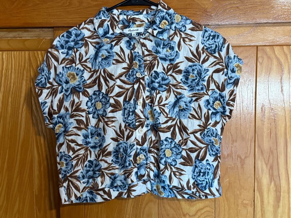 Madewell Crop Dolman Shirt in Floral 100% Linen - Size XXS